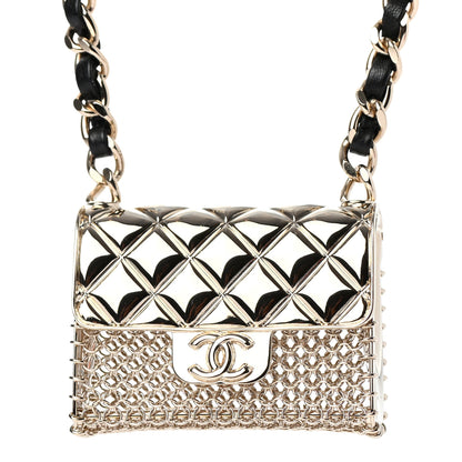 Chanel Metal Lambskin Chain Micro Bag Necklace Gold Black 3 of 4