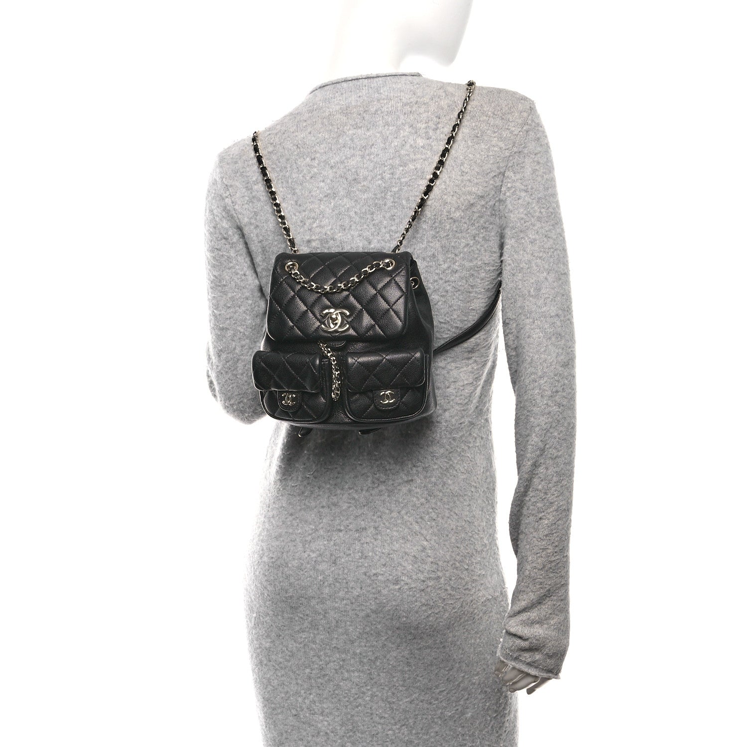 Chanel Shiny Caviar Quilted Medium Duma Pockets Drawstring Backpack Black 2 of 10