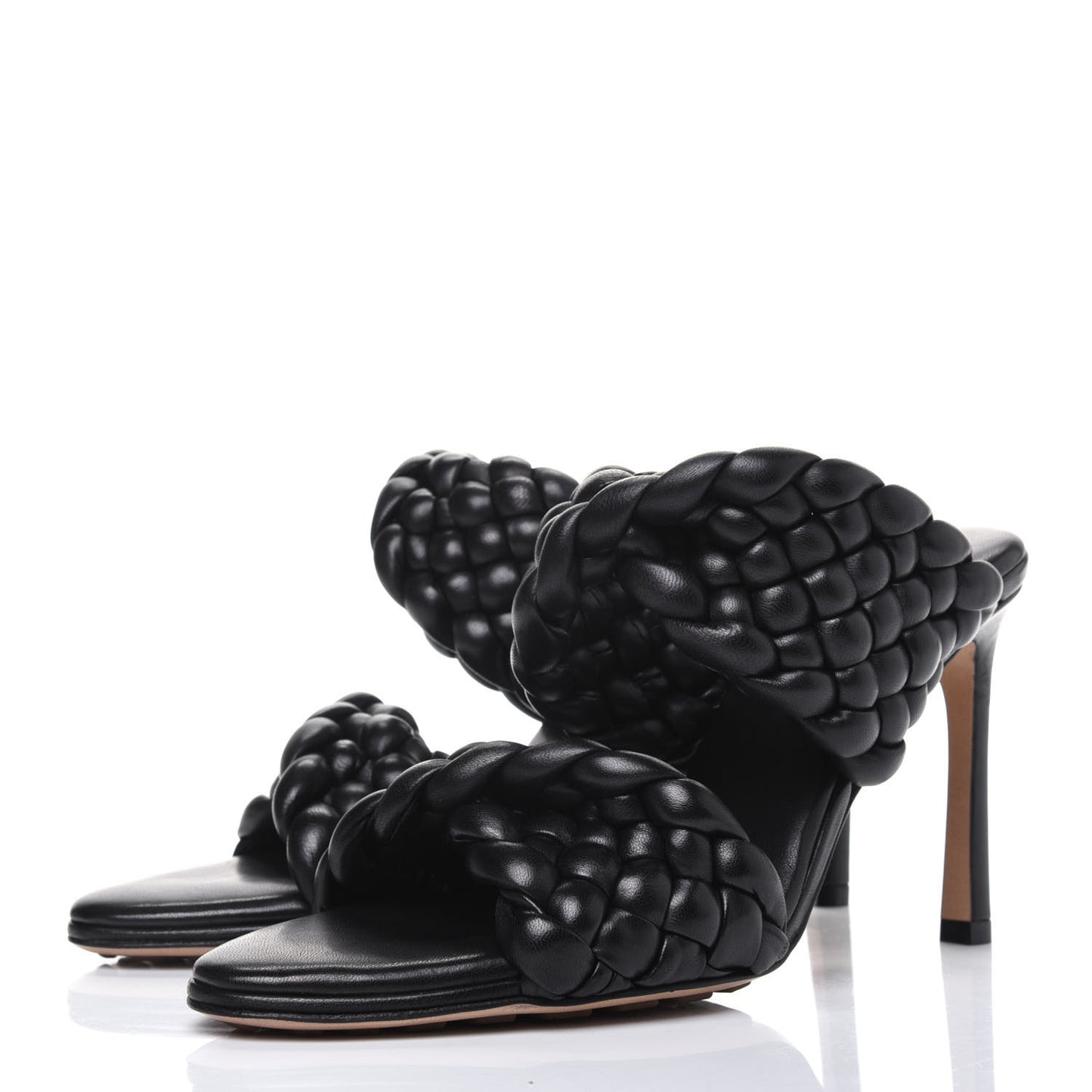 Nappa Twisted Padded Intrecciato Curve Slide Sandals 37 Black