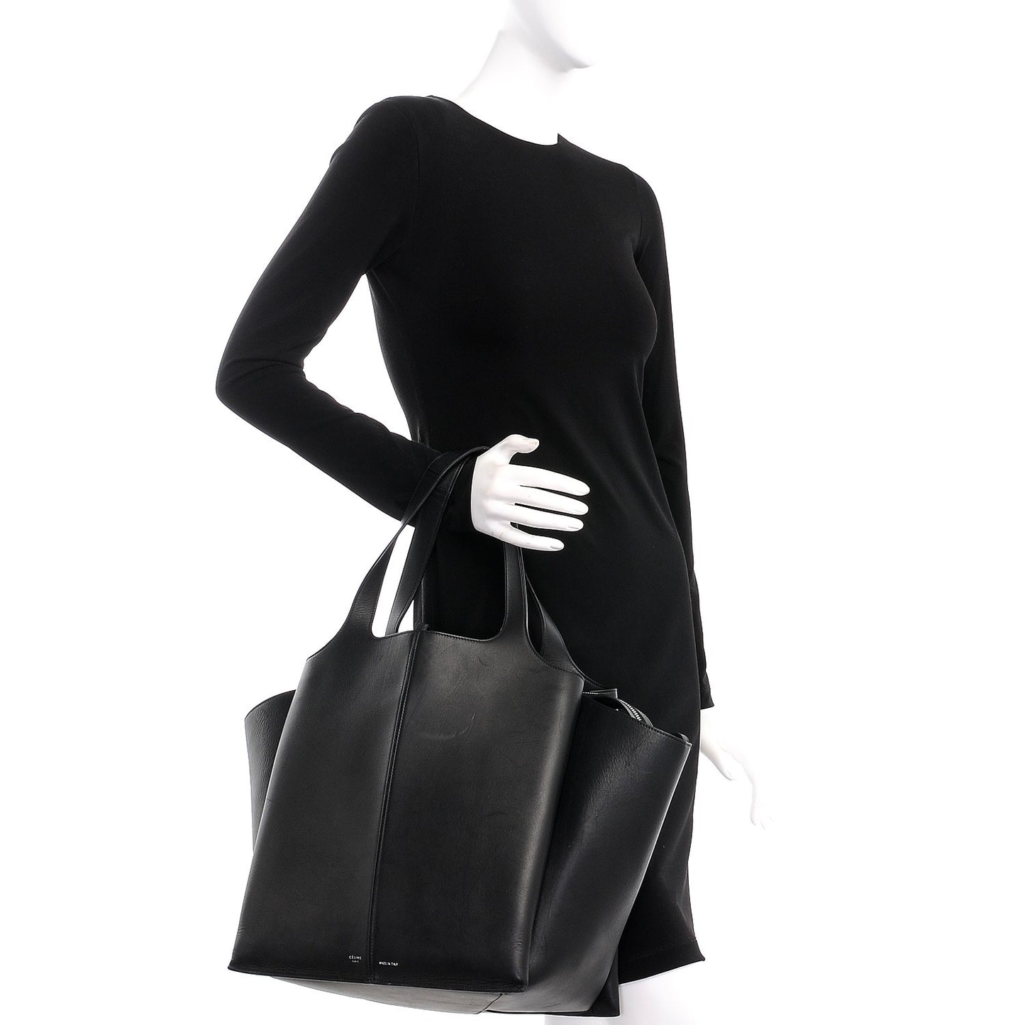 Supple Natural Calfskin Vertical Tri-Fold Bag Black