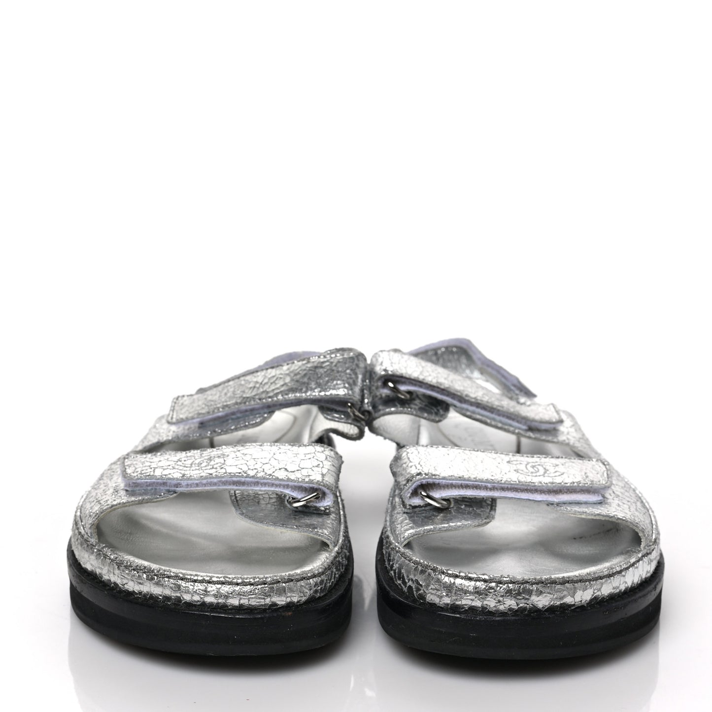 Metallic Crackled Calfskin Velcro Dad Sandals 40.5 Silver