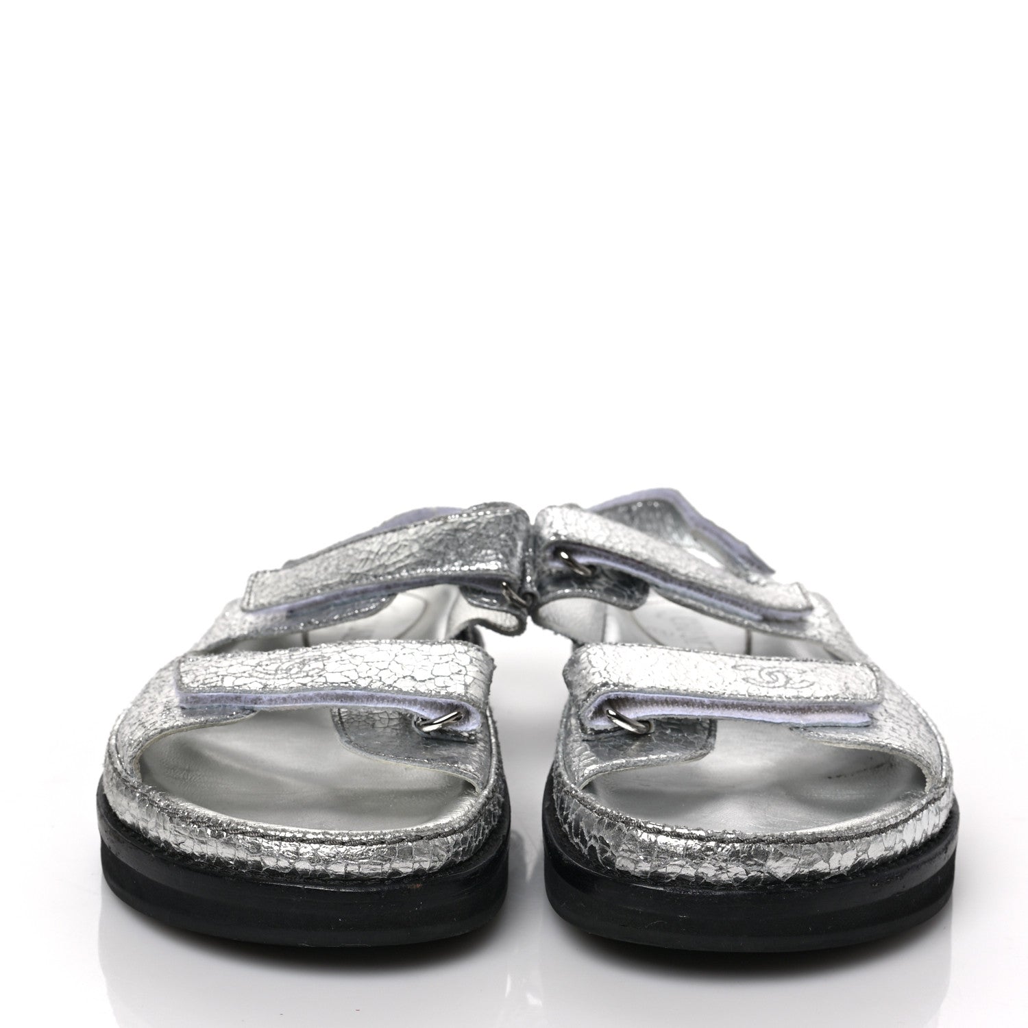 Chanel Metallic Crackled Calfskin Velcro Dad Sandals 40.5 Silver 2 of 6