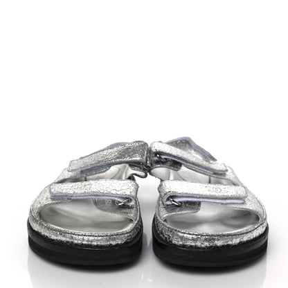 Chanel Metallic Crackled Calfskin Velcro Dad Sandals 40.5 Silver 2 of 6