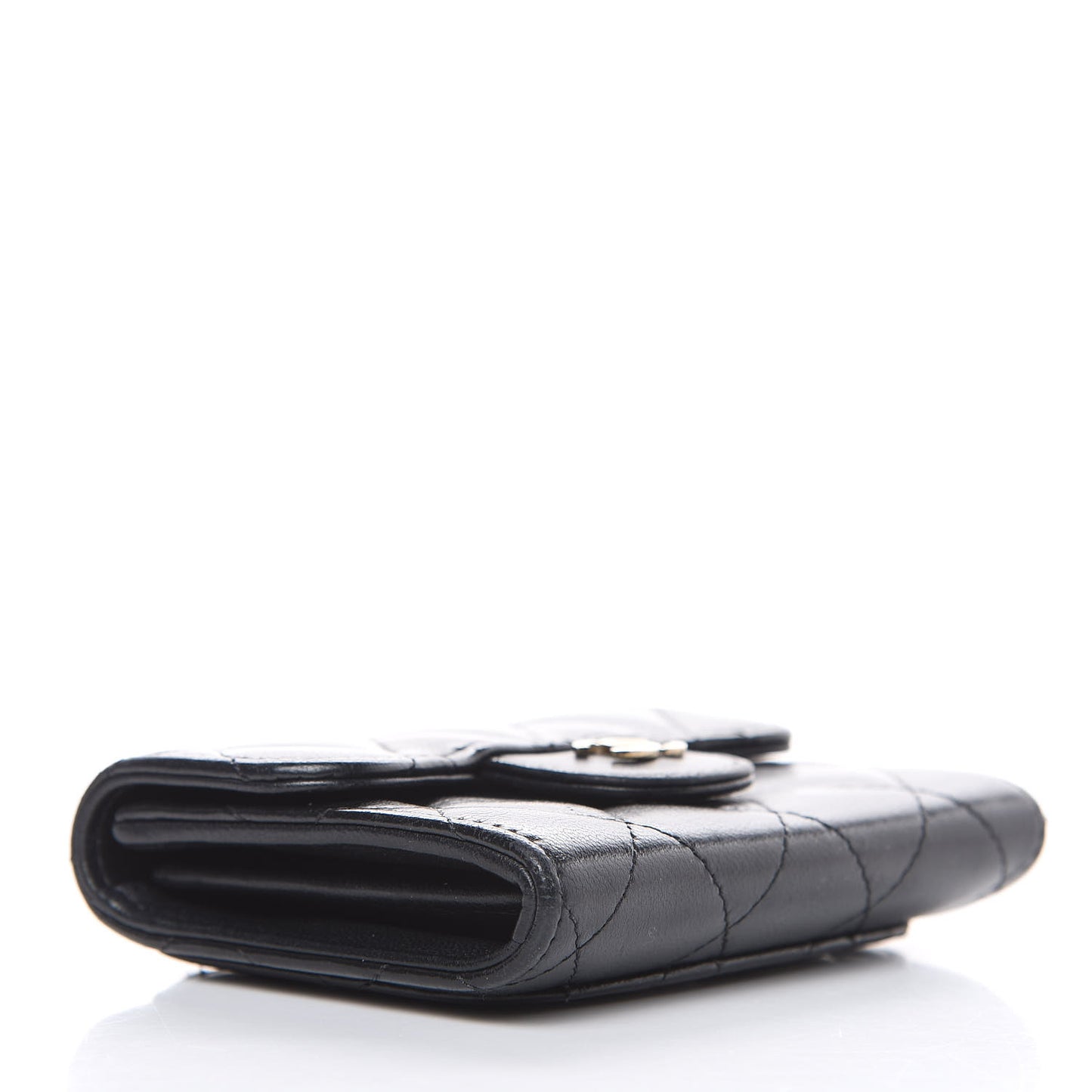 Lambskin Quilted Flap Card Holder Wallet Black