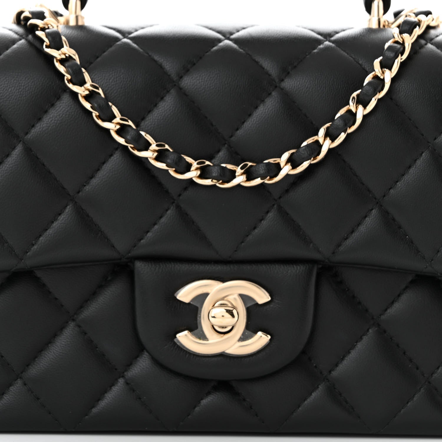 Chanel Lambskin Quilted Mini Top Handle Rectangular Flap Black 8 of 11