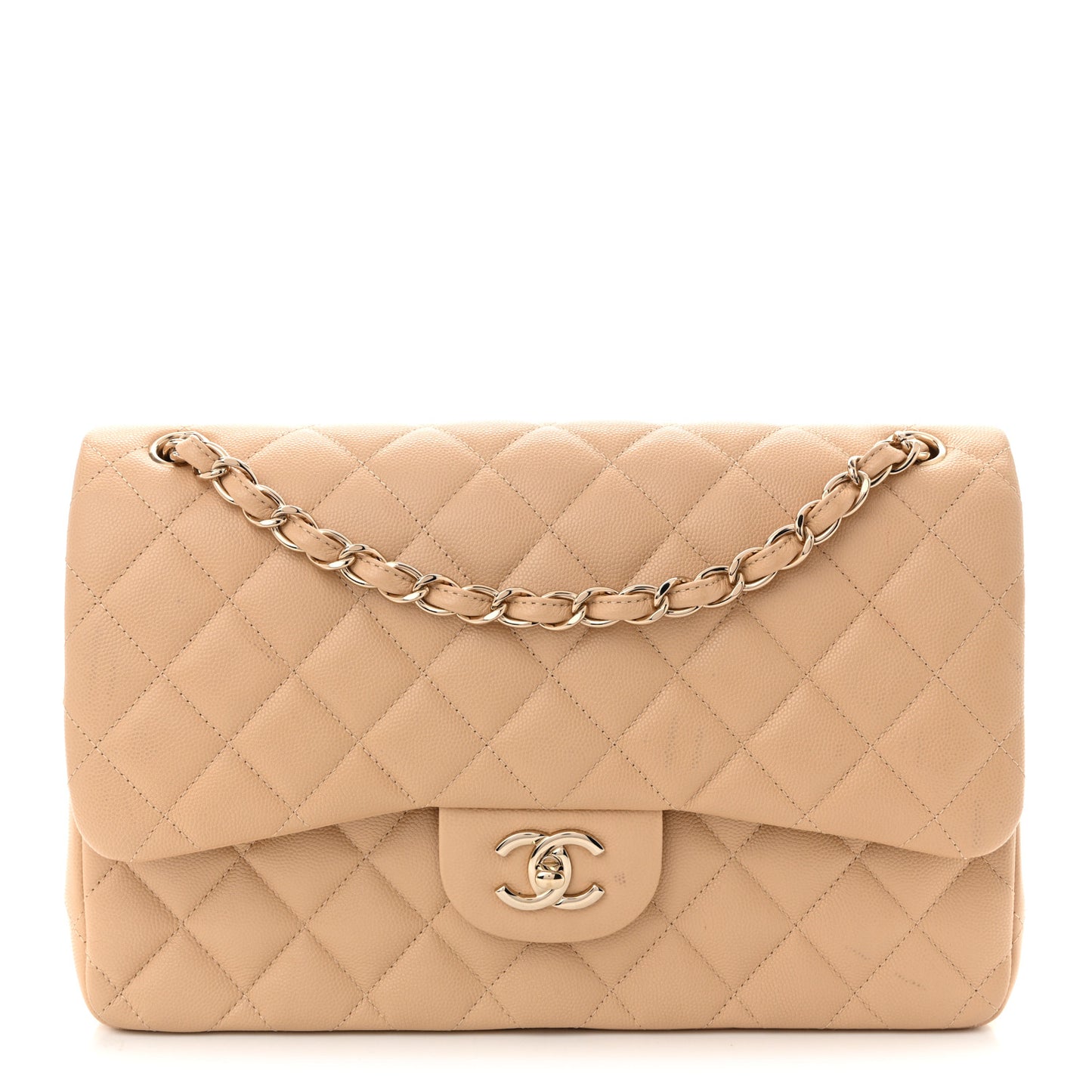 Caviar Quilted Jumbo Double Flap Light Beige