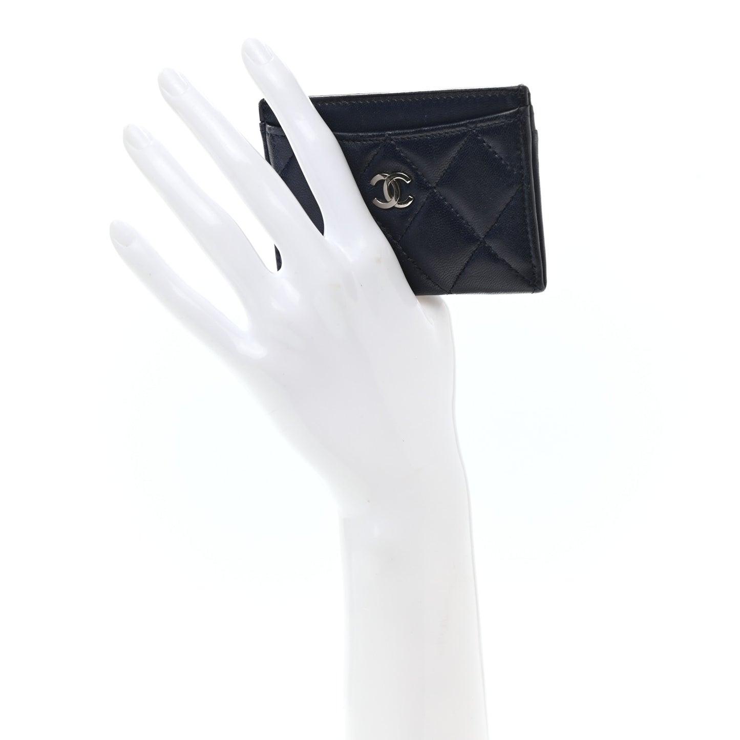 Lambskin Quilted Card Holder Blue