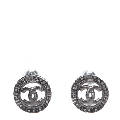 Chanel Ruthenium Crystal CC Round Earrings Silver 1 of 5