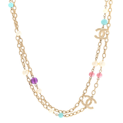 Chanel Beaded Pearl CC Necklace Gold Multicolor 1 of 6