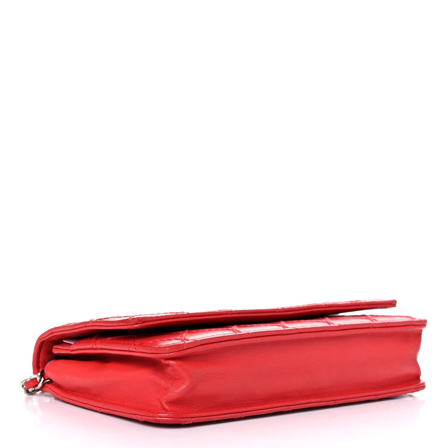 Chanel Calfskin Diamond Stitch Wallet On Chain WOC Red 4 of 17