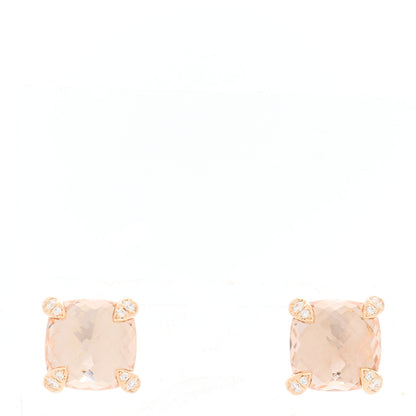 David Yurman 18K Rose Gold Diamond Morganite 8mm Chatelaine Earrings 1 of 4