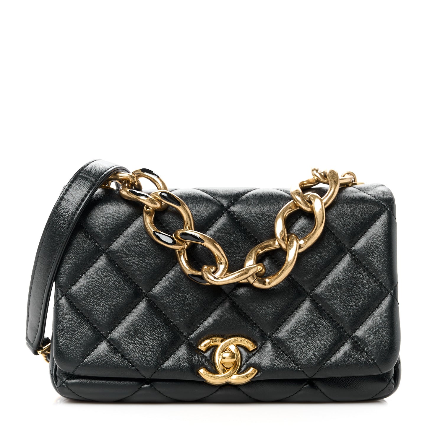 Lambskin Quilted Small Color Match Flap Black