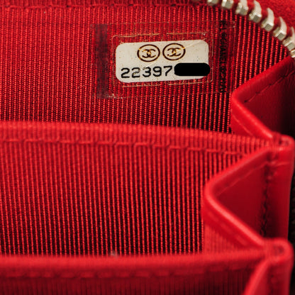 Chanel Caviar Chevron Quilted Zip Around Coin Purse Red 6 of 7