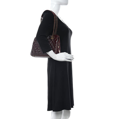 Chanel Patent Goatskin Quilted Small CC Eyelet Tote Burgundy 2 of 12