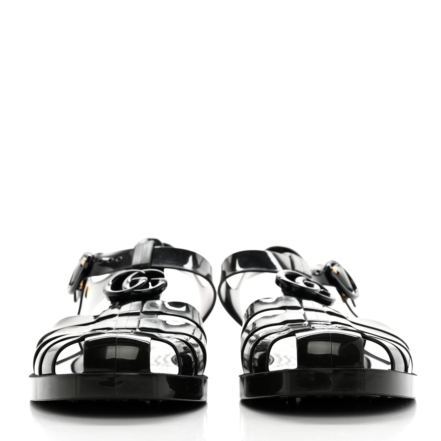 Gucci Shiny Rubber Mens Double G Buckle Strap Sandals 10 Black 2 of 9