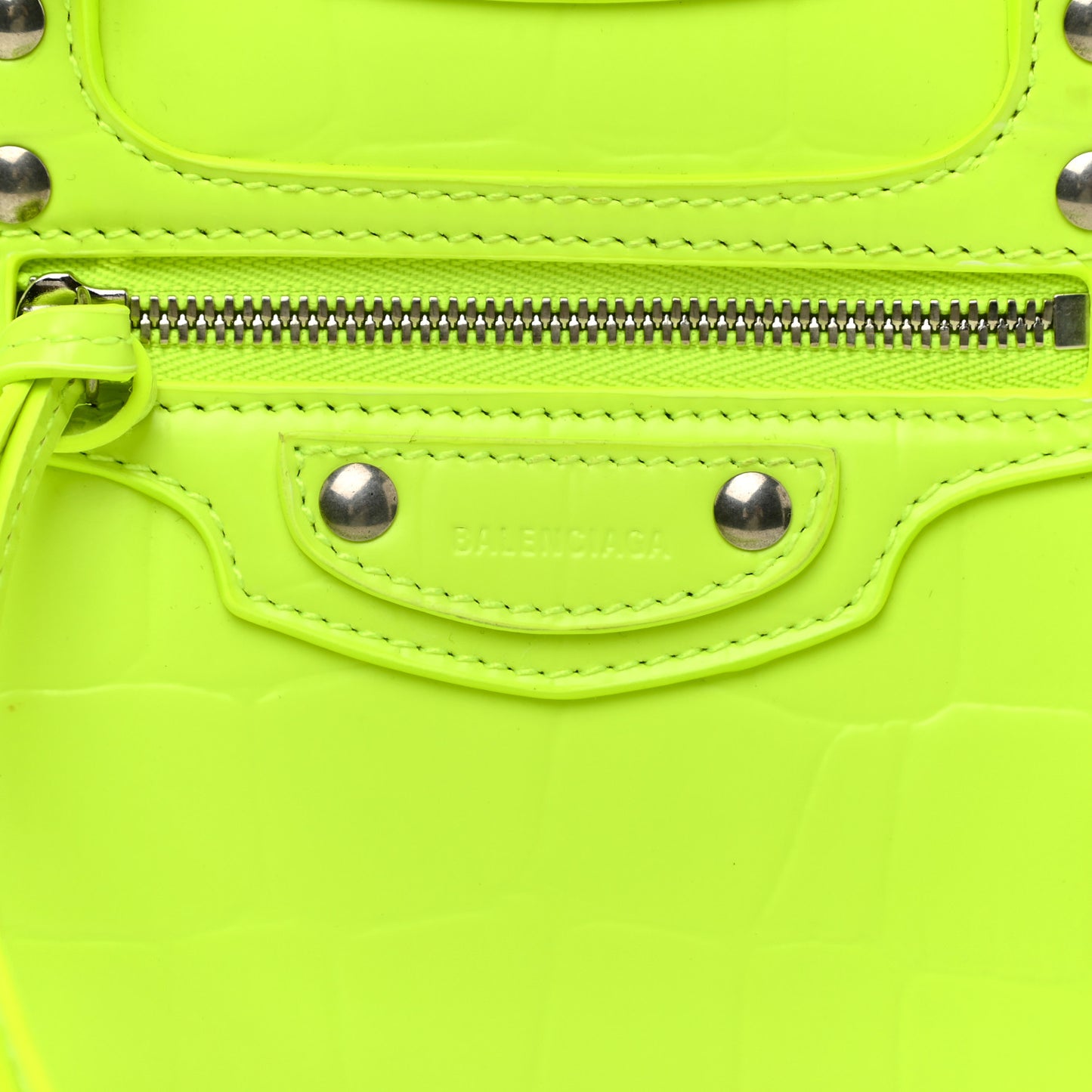 Semi Shiny Calfskin Crocodile Embossed Neo Classic Silver Hardware Mini City Fluo Yellow