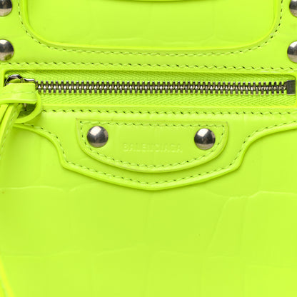 Balenciaga Semi Shiny Calfskin Crocodile Embossed Neo Classic Silver Hardware Mini City Fluo Yellow 7 of 18