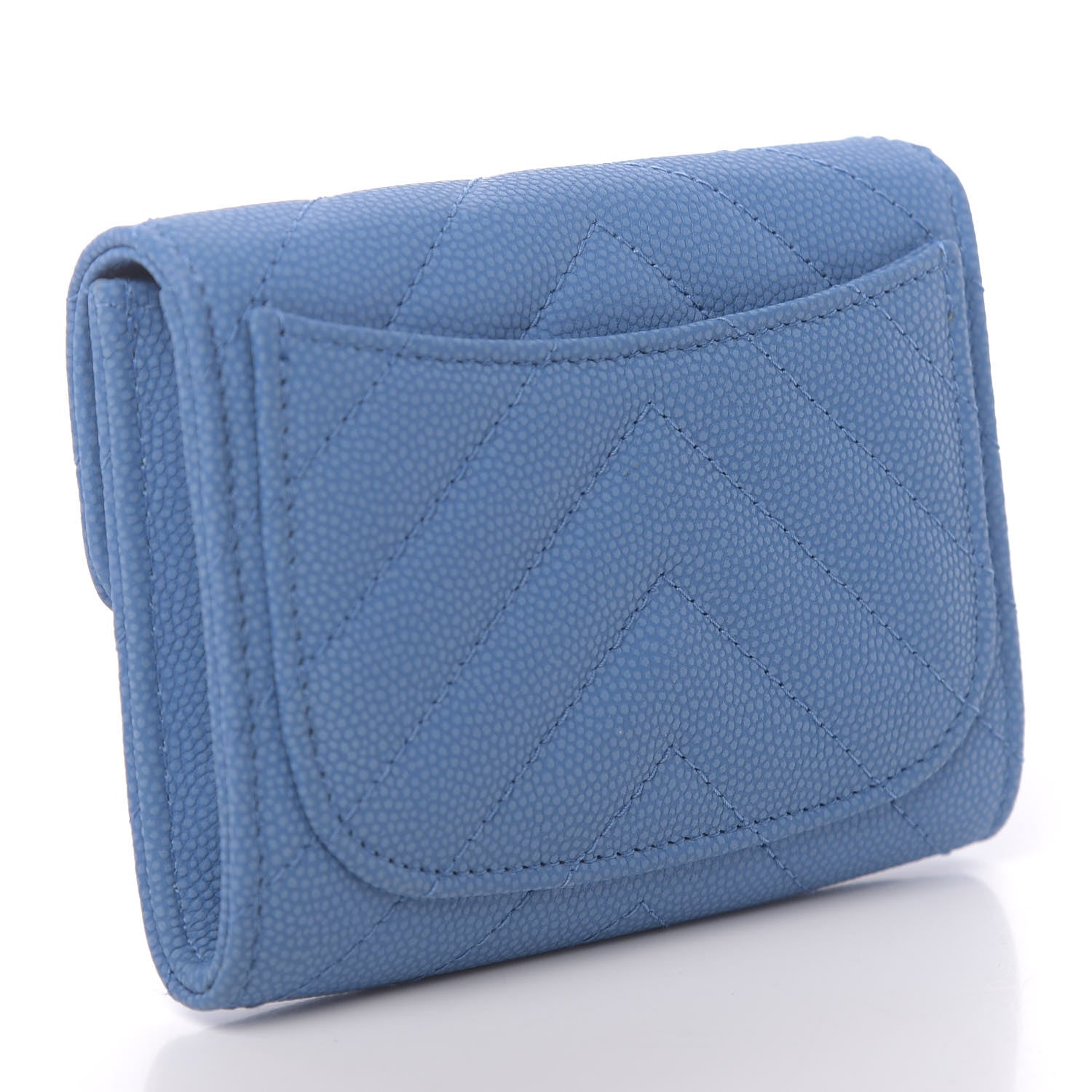 Chanel Caviar Flat Chevron Quilted Flap Card Holder Blue 3 of 9