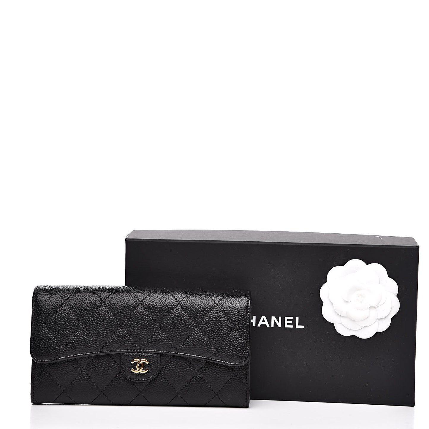 Caviar Quilted Large Gusset Flap Wallet Black