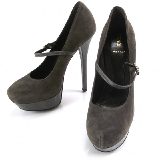 Suede Crocodile Platform Mary Janes 39 Gray