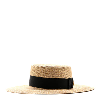 Gucci Glittered Straw Grosgrain Wide Brim Hat L Gold Black 6 of 15