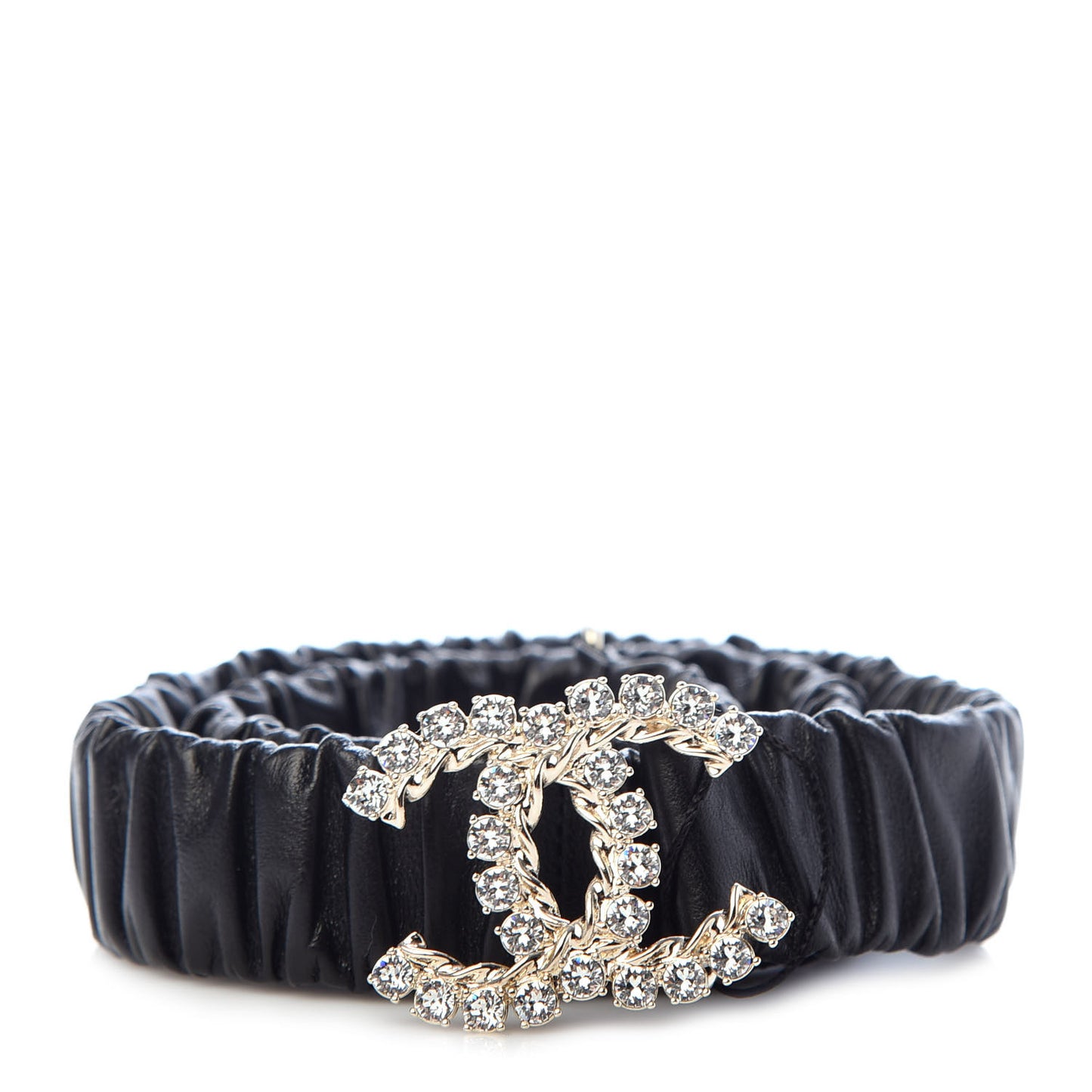 Calfskin Strass Ruched Rope CC Belt 75 30 Black