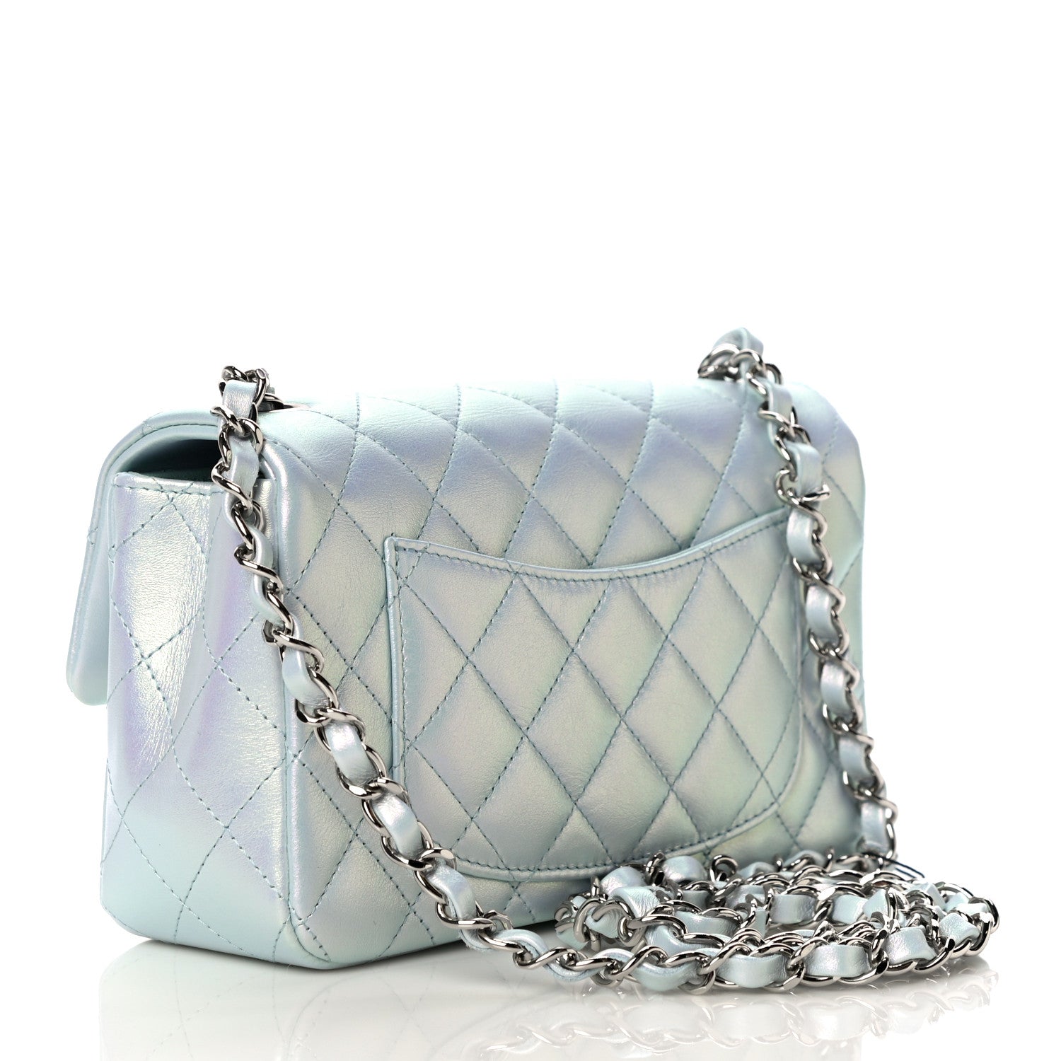 Chanel Iridescent Calfskin Quilted Mini Rectangular Flap Light Blue 3 of 11