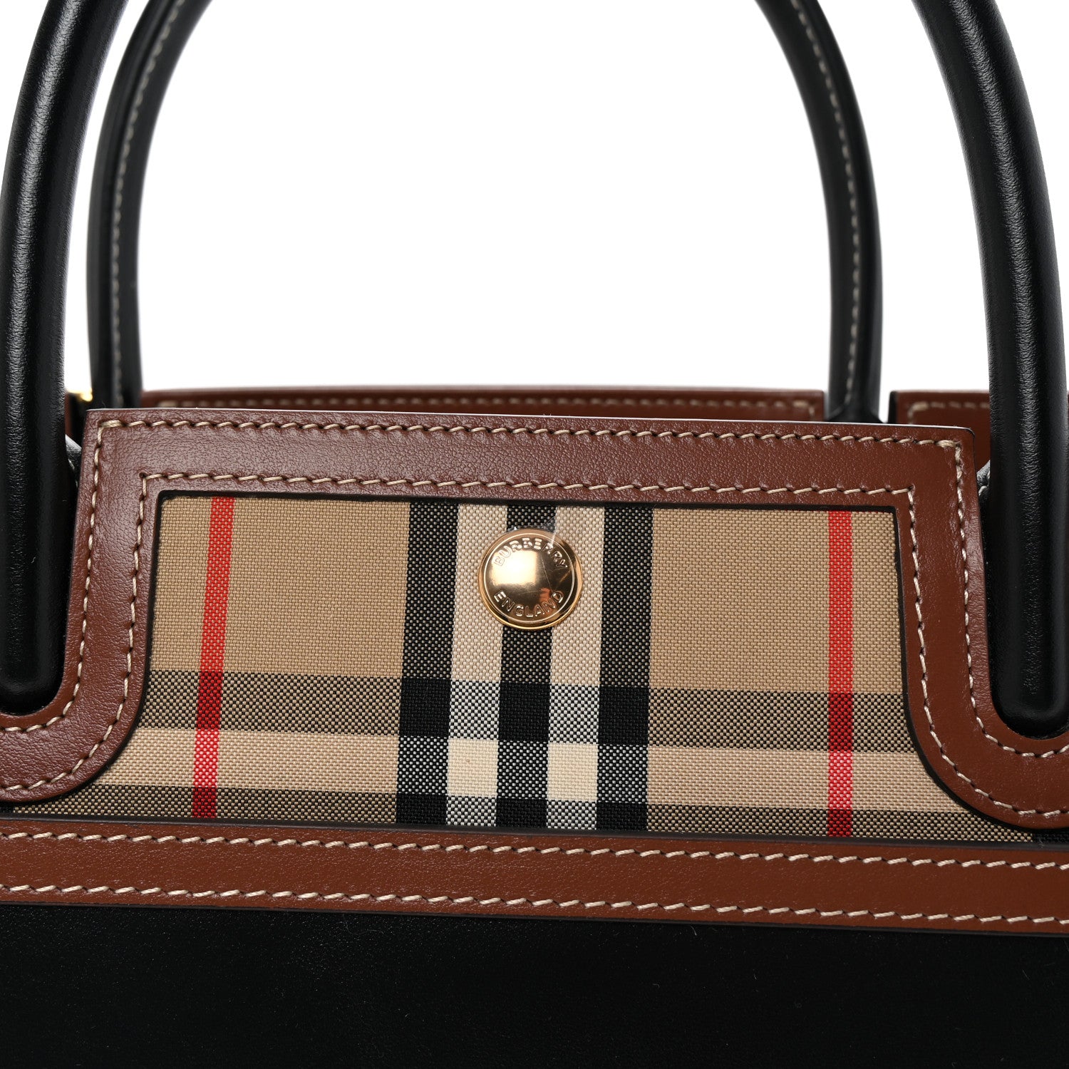 Burberry Calfskin Vintage Check Small Two Handle Title Bag Black 7 of 9