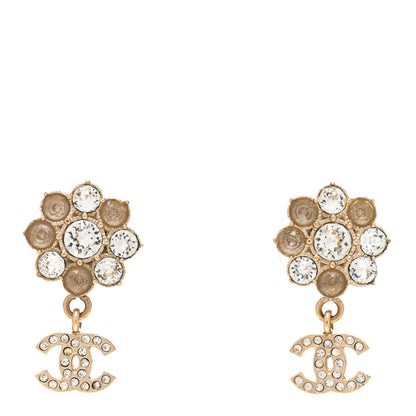 Chanel Crystal Camellia Drop CC Drop Earrings Gold 1 of 5