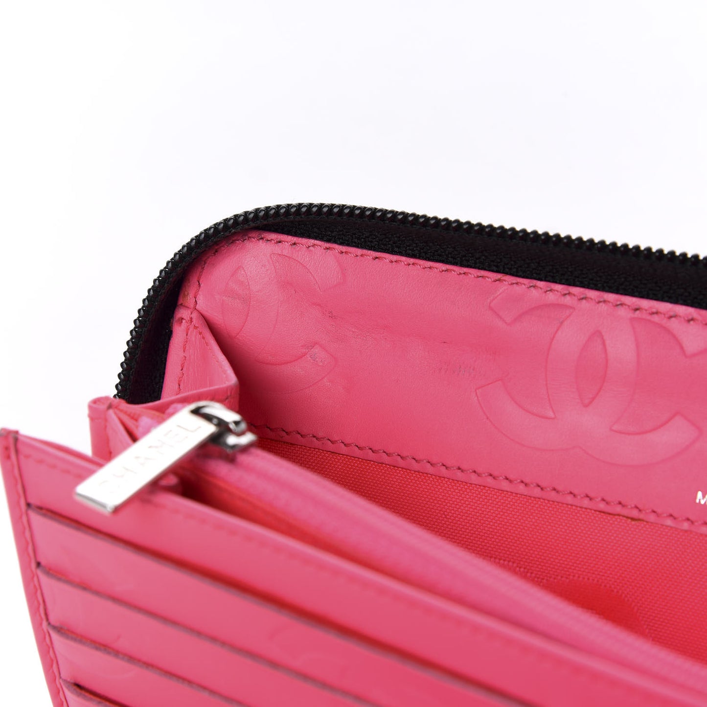 Calfskin Cambon Zip Around Organizer Wallet Black White