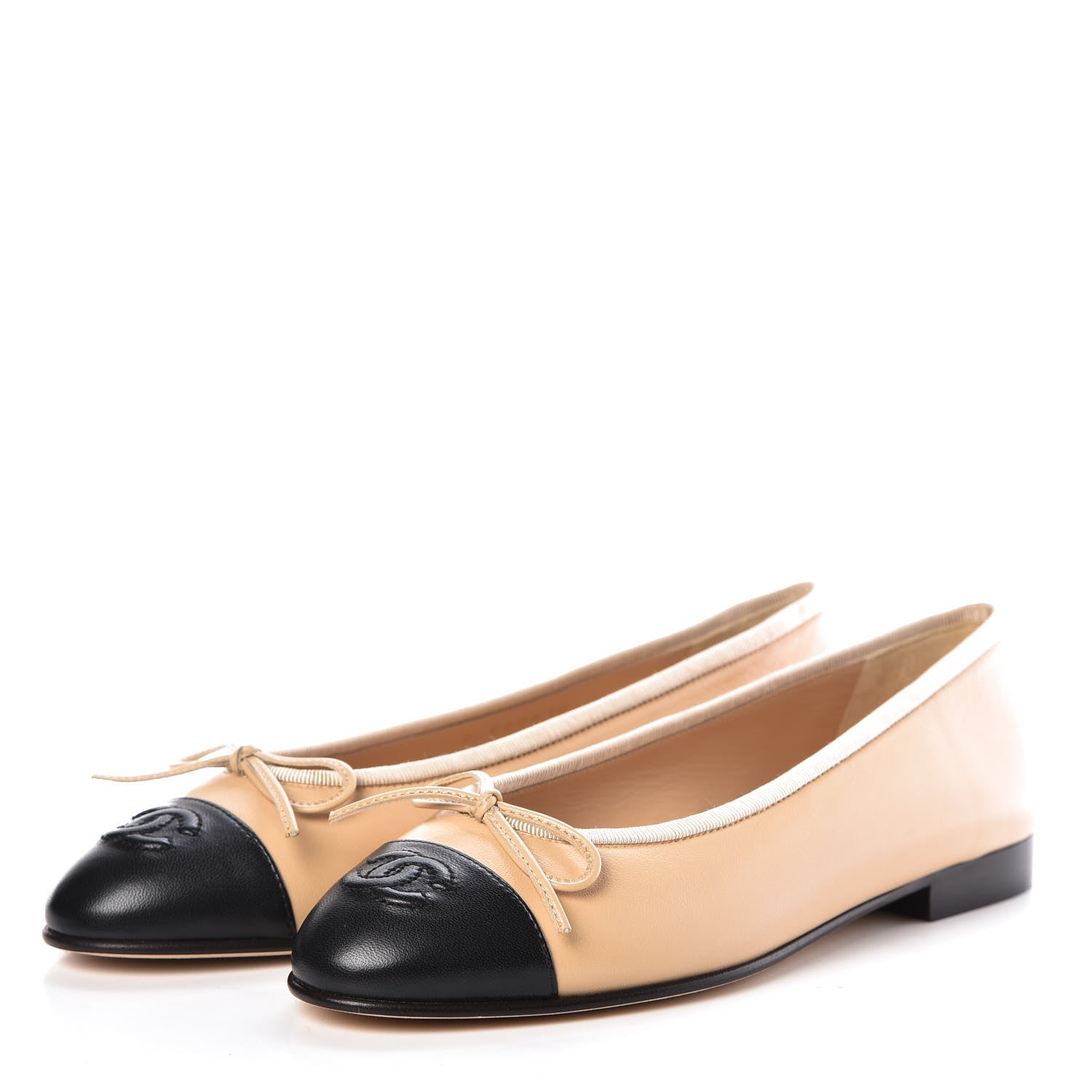 Chanel Lambskin Cap Toe CC Ballerina Flats 36.5 Beige Black 3 of 8
