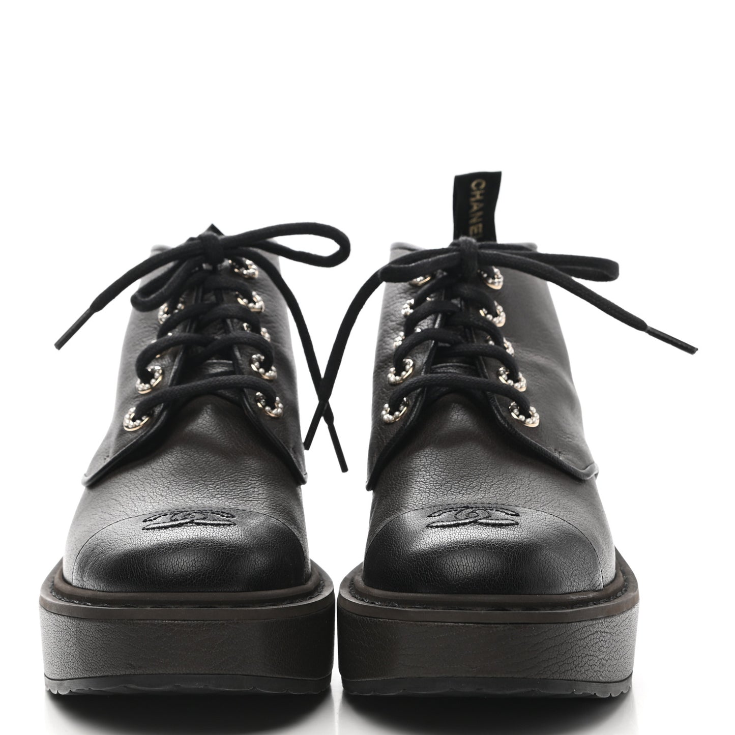 Goatskin Pearl Lace Up CC Short Boots 40 Brown Black