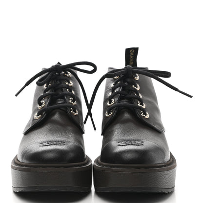 Chanel Goatskin Pearl Lace Up CC Short Boots 40 Brown Black 2 of 9