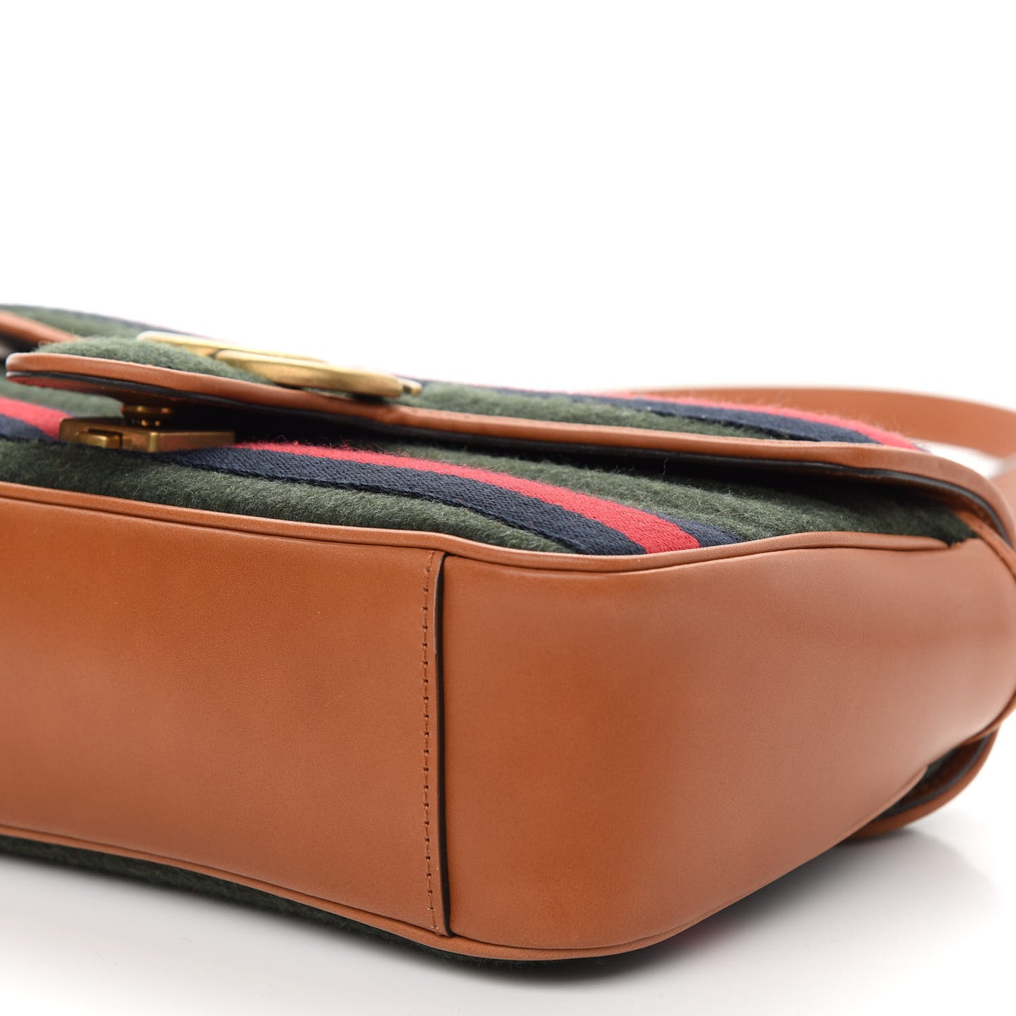 Loden Fabric Cuoio Harness Web Matelasse Horizontal Small GG Marmont Shoulder Bag Underwood Blue Red Harness Brown