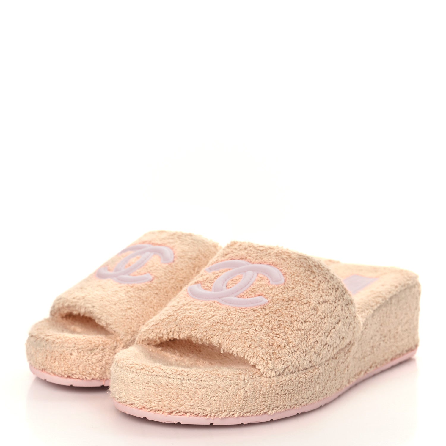 Chanel Terry Cloth CC Wedge Sandals 36 Pink 2 of 8