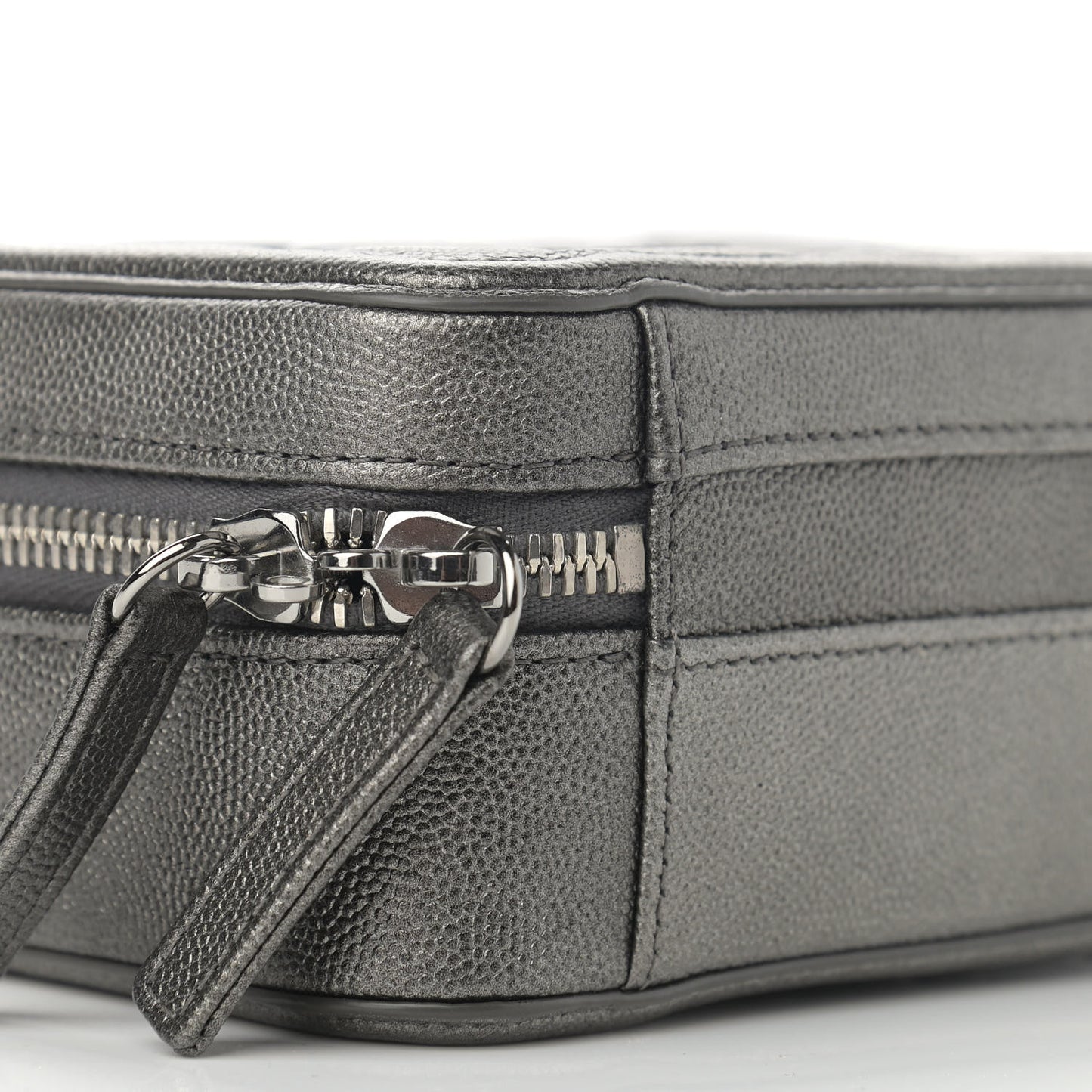 Caviar Quilted Small CC Filigree Vanity Case Dark Silver