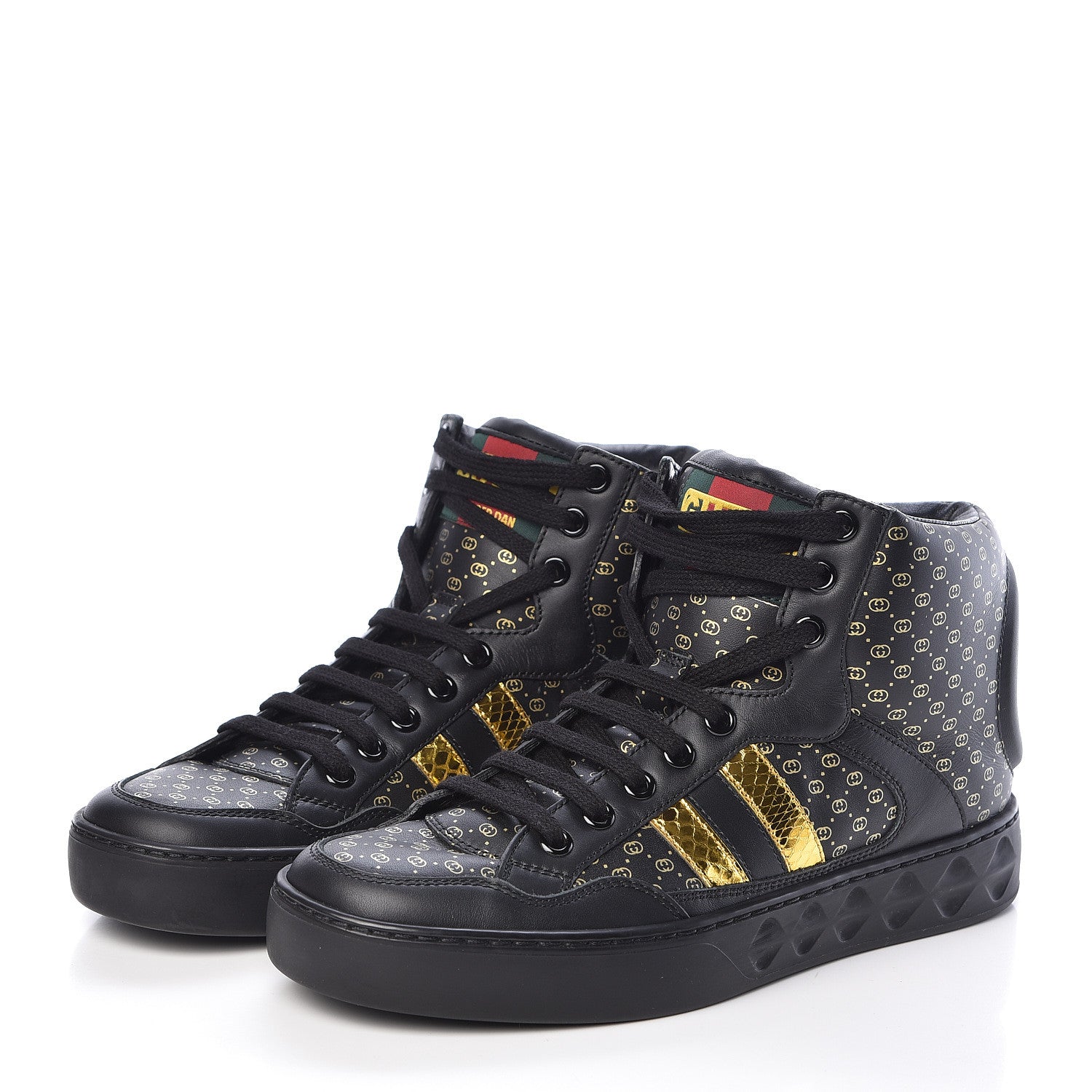Gucci X DAPPER DAN Calfskin Laminated Ayers GG Micro Monogram High Top Sneakers 36 Black 3 of 11