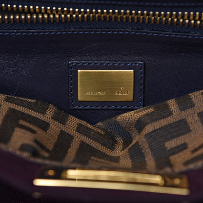 Fendi Denim Vitello Zucca Medium Peekaboo Iconic Satchel Vinaccia Blue Navy 7 of 15