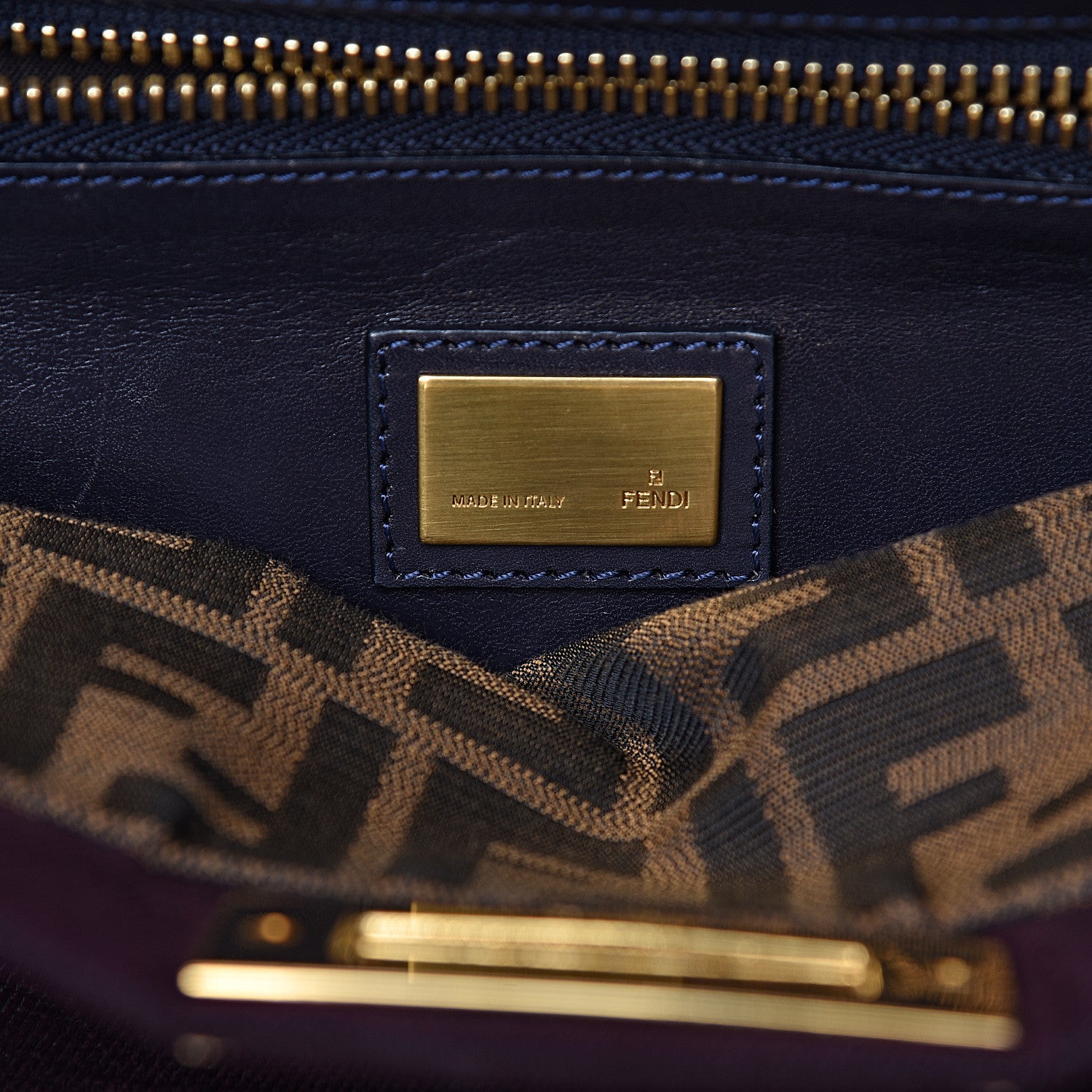 Fendi Denim Vitello Zucca Medium Peekaboo Iconic Satchel Vinaccia Blue Navy 7 of 15