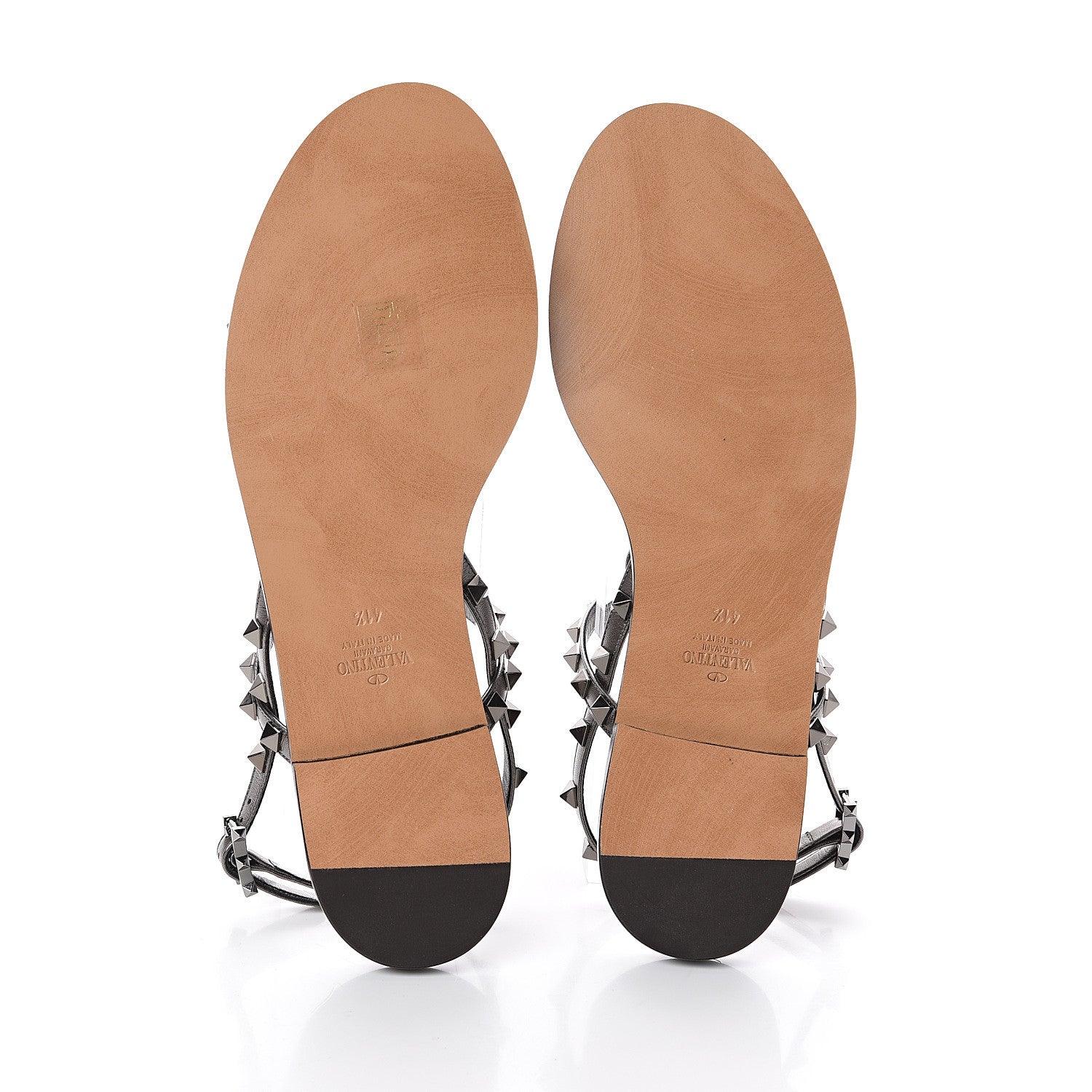 Valentino Garavani Metallic Nappa Rockstud T-Strap Slingback Flat Sandals 41.5 Rutenio 5 of 7