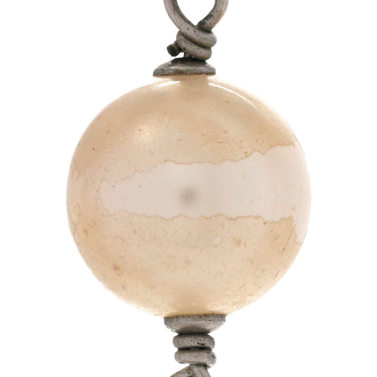 Graduated Pearl Crystal CC Long Necklace Silver