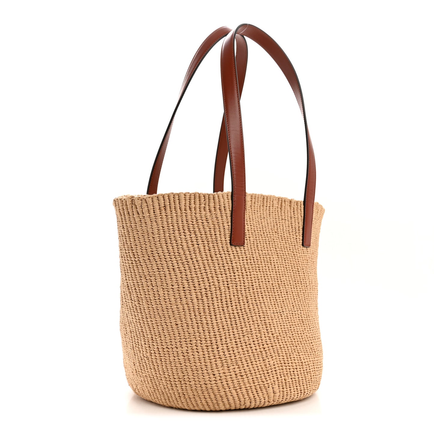 Raffia Calfskin Horse Medal Large Basket Tote Sepia Brown