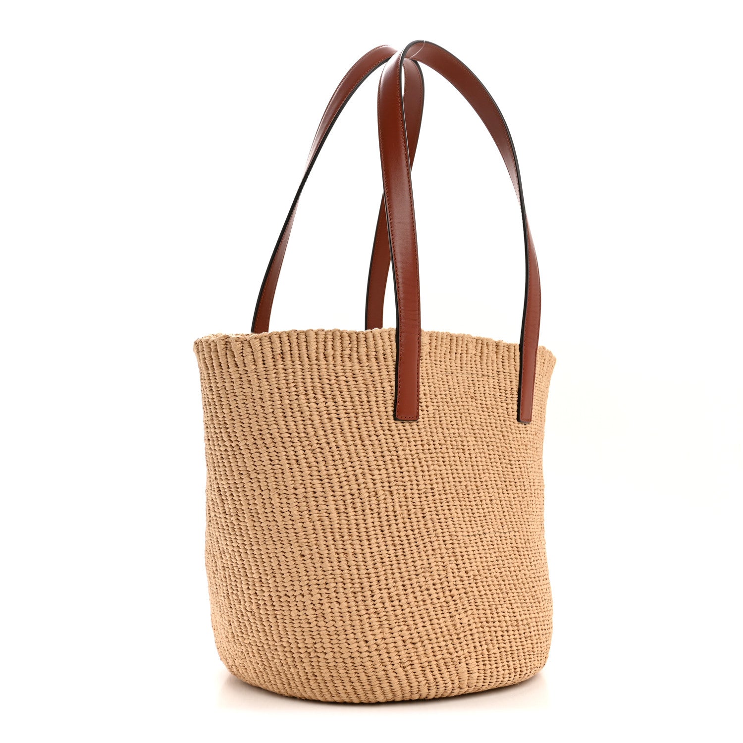 Chloe Raffia Calfskin Horse Medal Large Basket Tote Sepia Brown 3 of 9