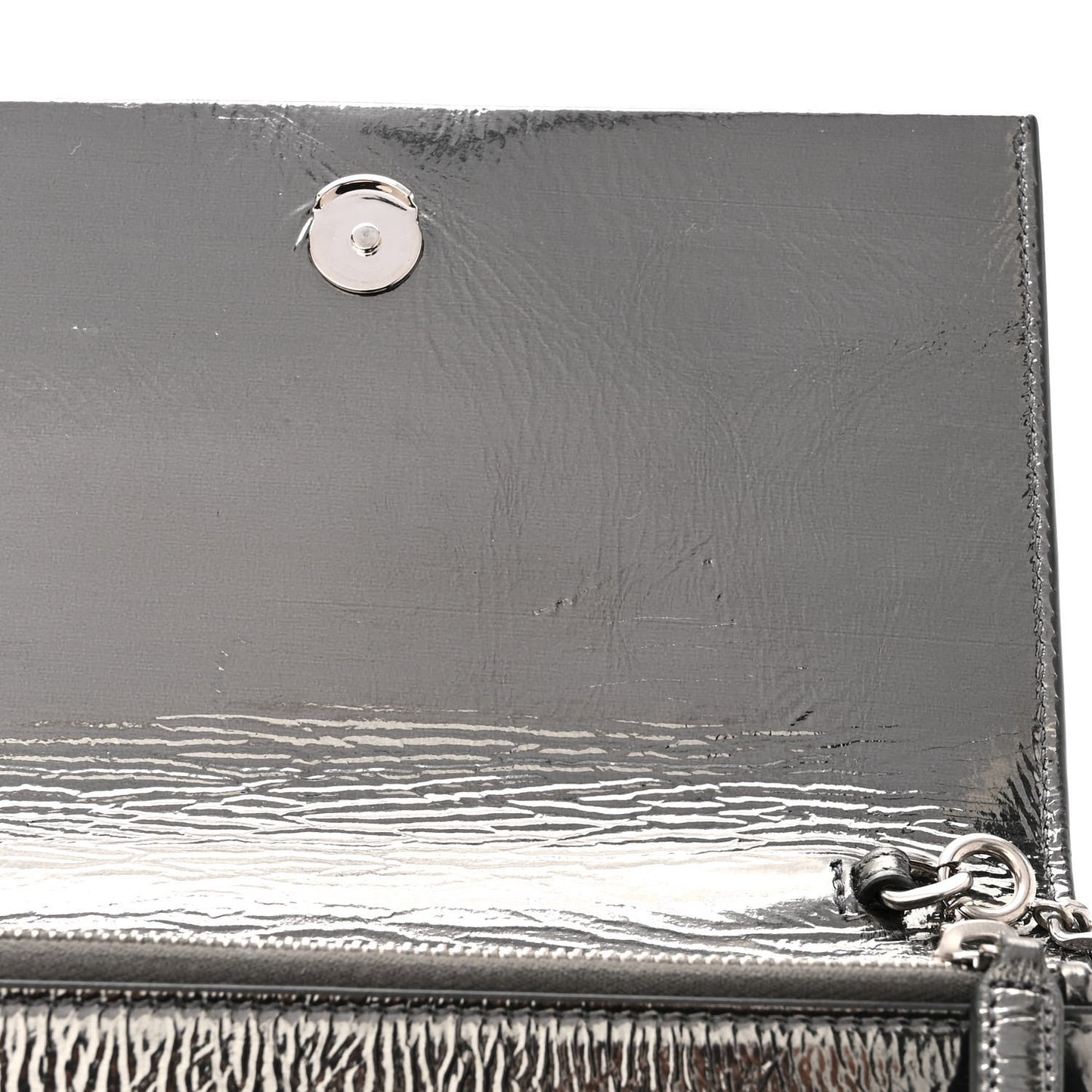Metallic Crackled Calfskin Kate Monogram Tassel Chain Wallet Antracite Black