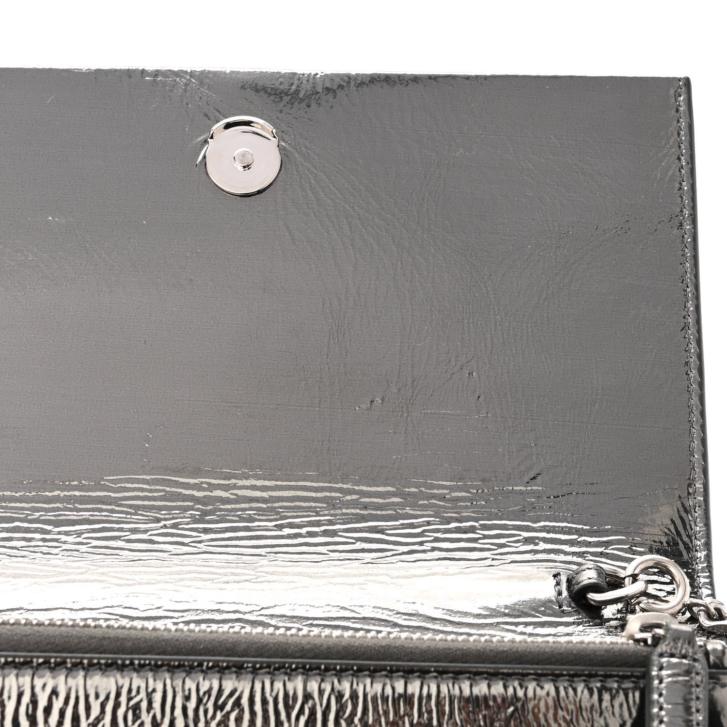 Saint Laurent Metallic Crackled Calfskin Kate Monogram Tassel Chain Wallet Antracite Black 12 of 16