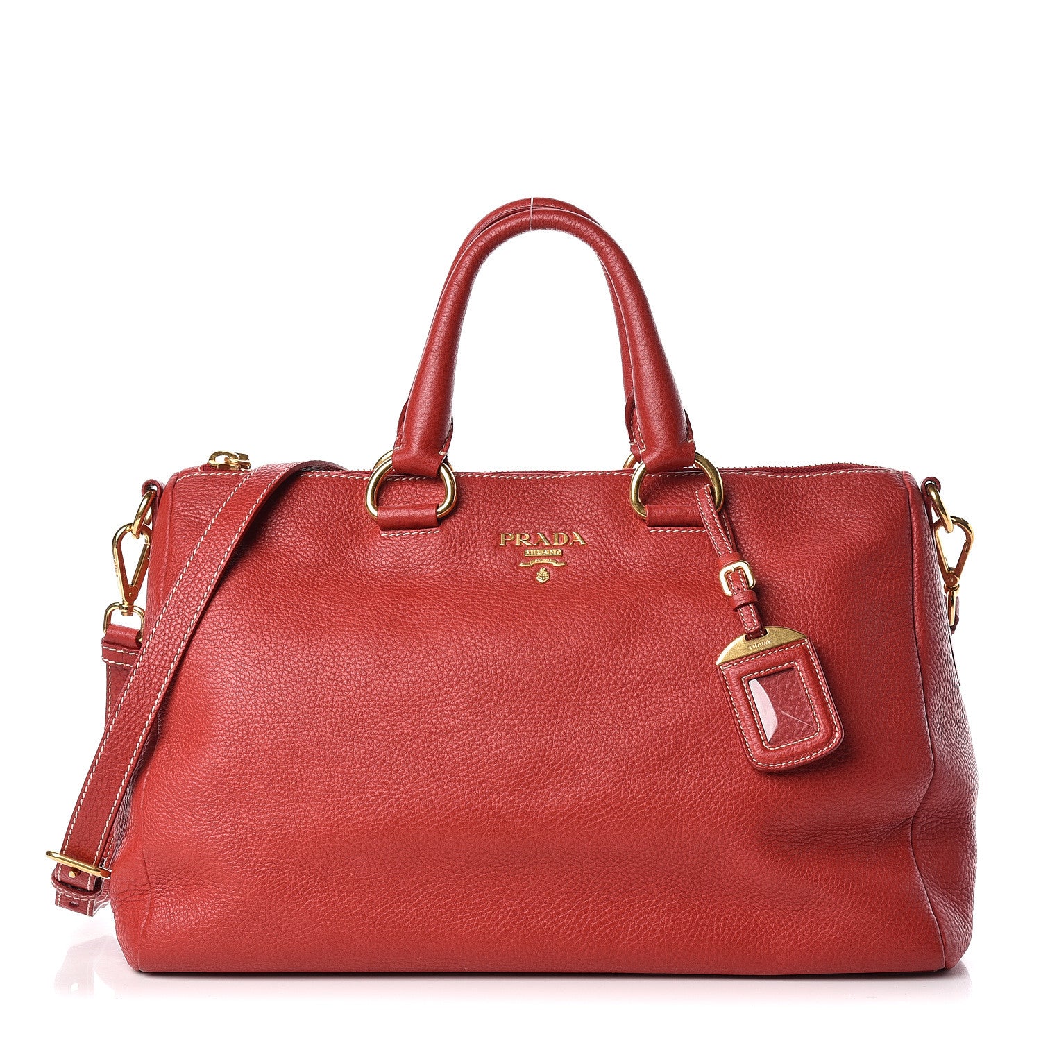 Prada Vitello Daino Top Handle Shoulder Bag Rosso 1 of 12