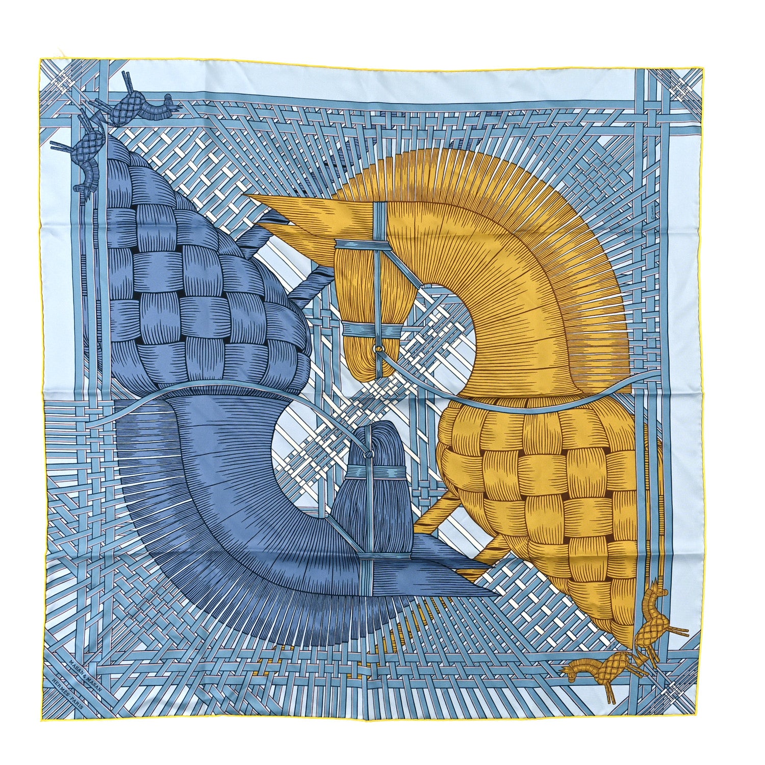 Hermes Silk Masan & Masan Scarf 90 Bleu Ciel Mordore 1 of 3