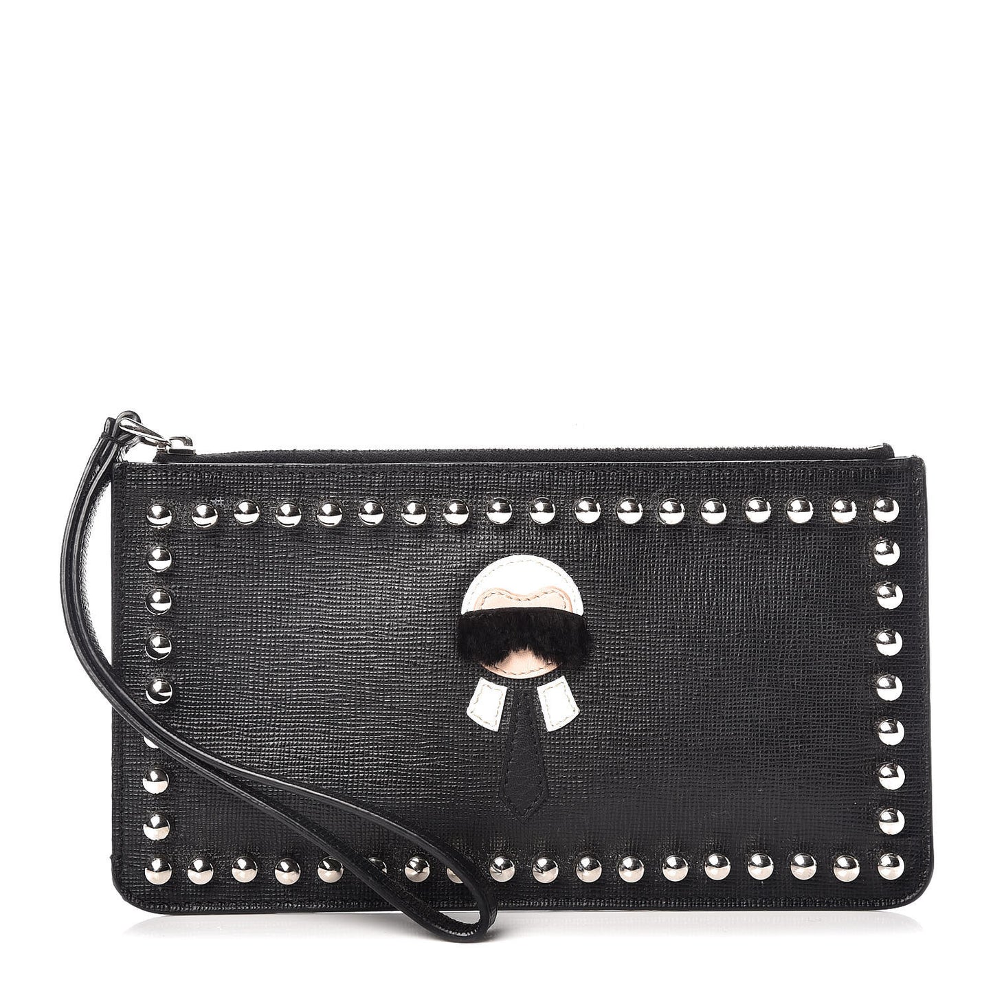 Vitello Elite Mink Fur Studded Karlito Zip Pouch Black