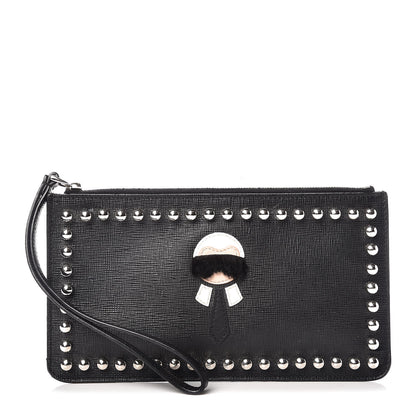 Fendi Vitello Elite Mink Fur Studded Karlito Zip Pouch Black 1 of 8