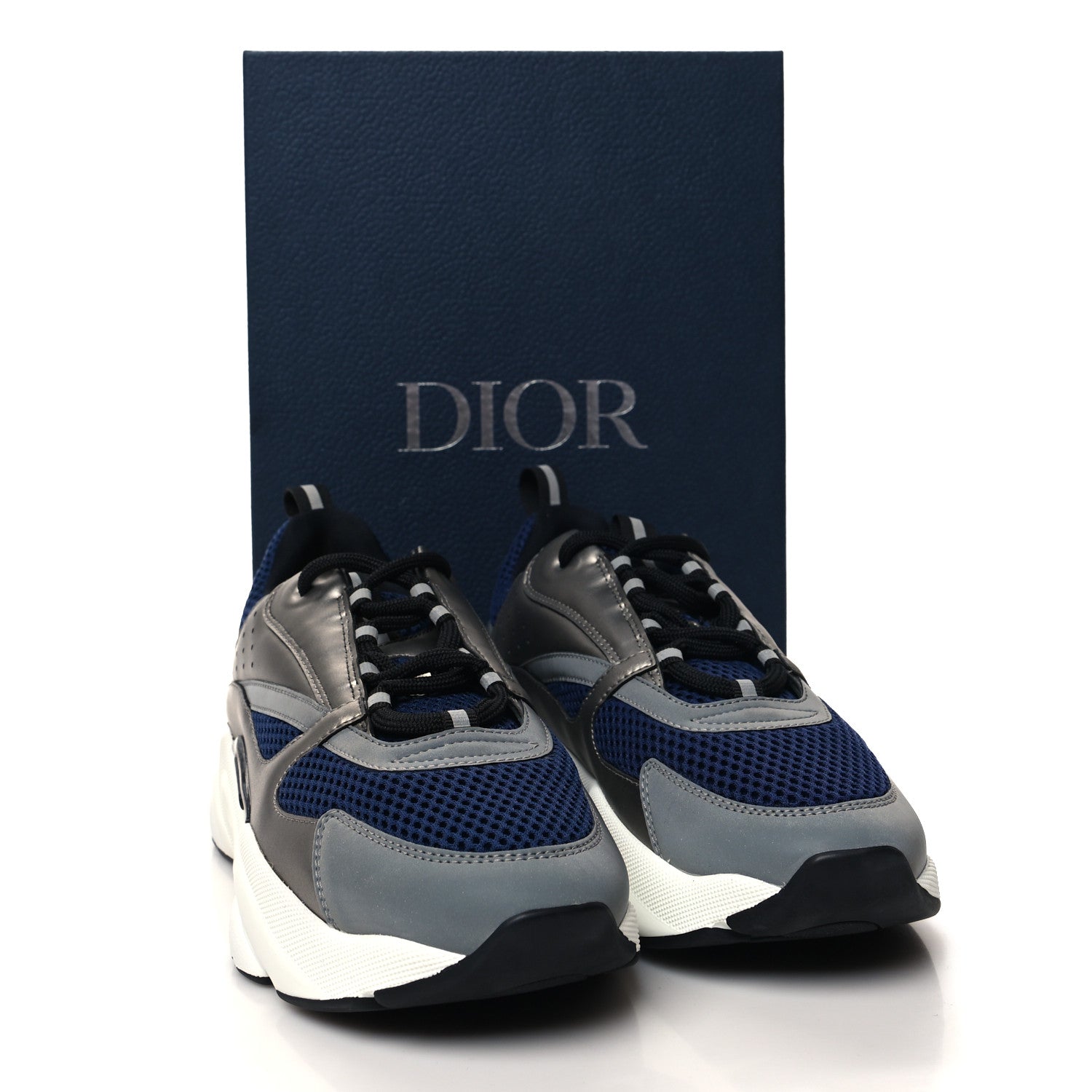 Christian Dior Technical Mesh Calfskin Mens B22 Sneakers 42 Silver Blue White 9 of 9